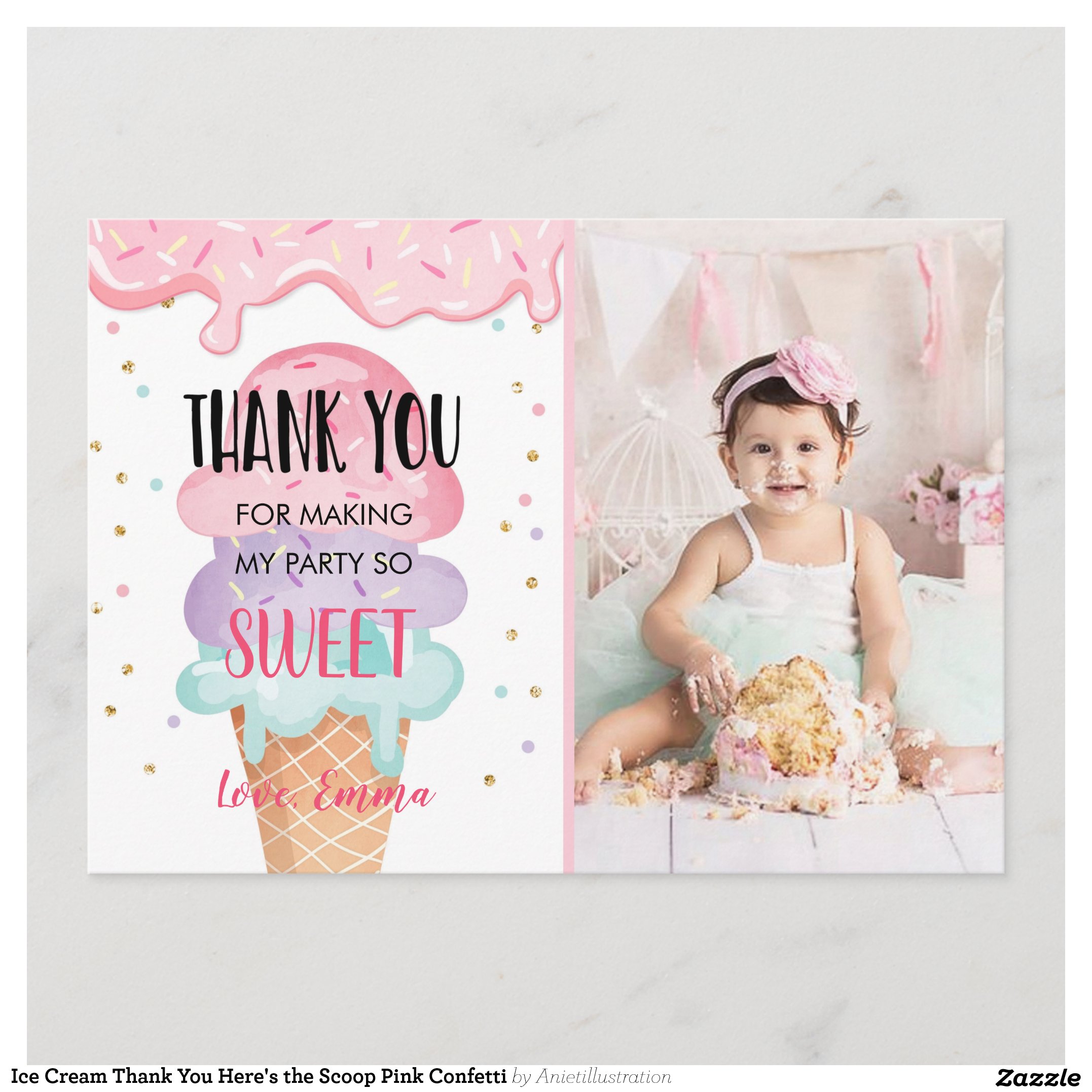 Ice Cream Thank You Here's the Scoop Pink Confetti Invitation