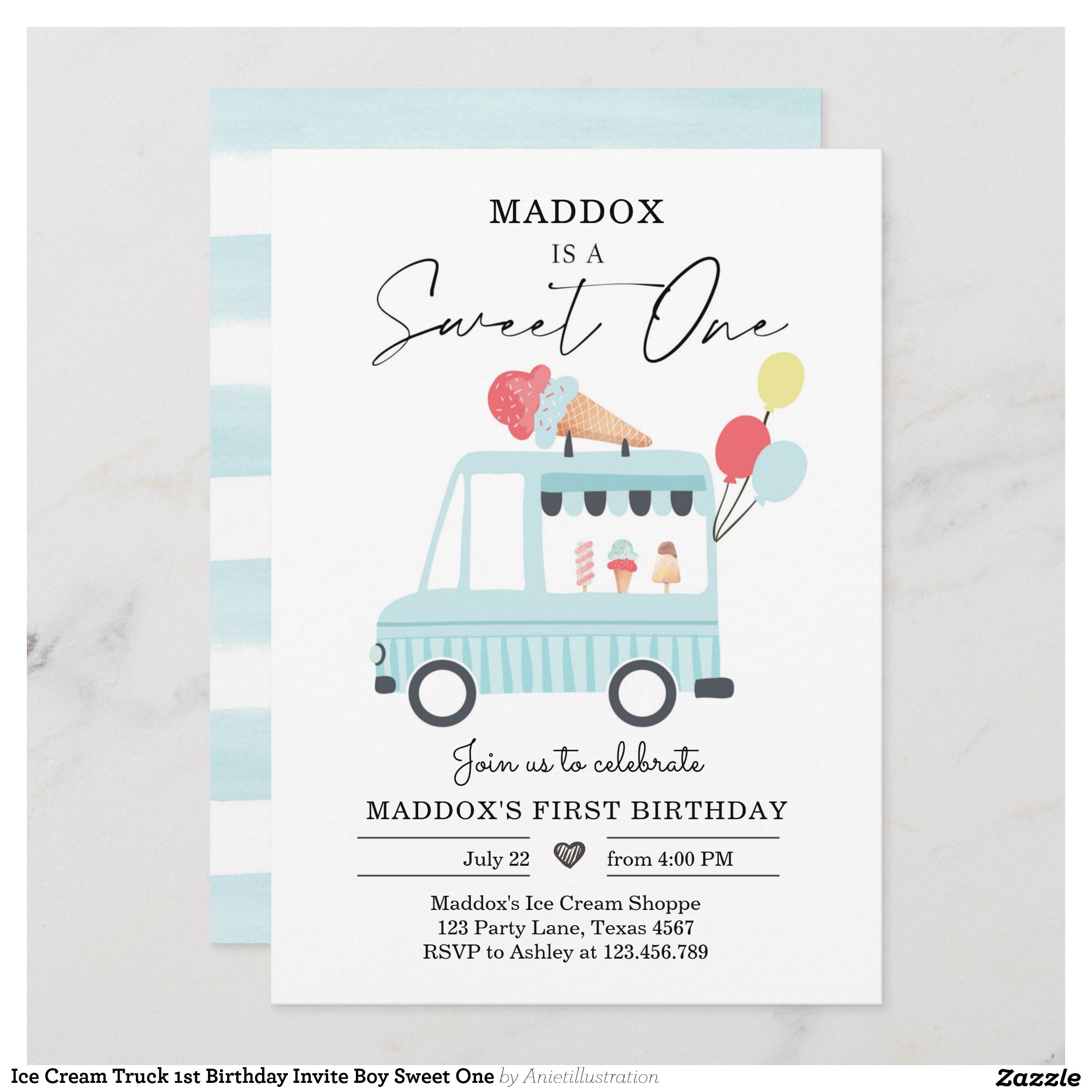 Ice Cream Truck 1st Birthday Invite Boy Sweet One