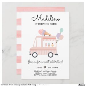 Ice Cream Truck birthday Invite Ice Pink Scoop