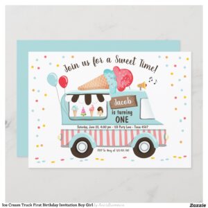 Ice Cream Truck First Birthday Invitation Boy Girl