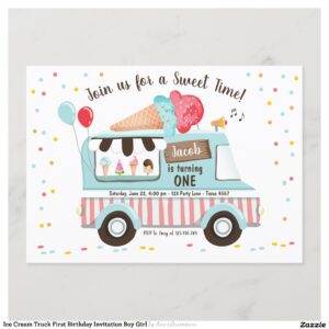 Ice Cream Truck First Birthday Invitation Boy Girl