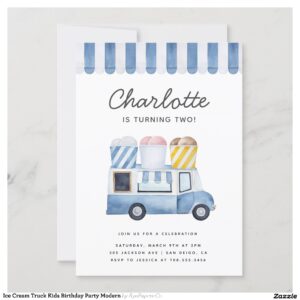 Ice Cream Truck Kids Birthday Party Modern Invitation