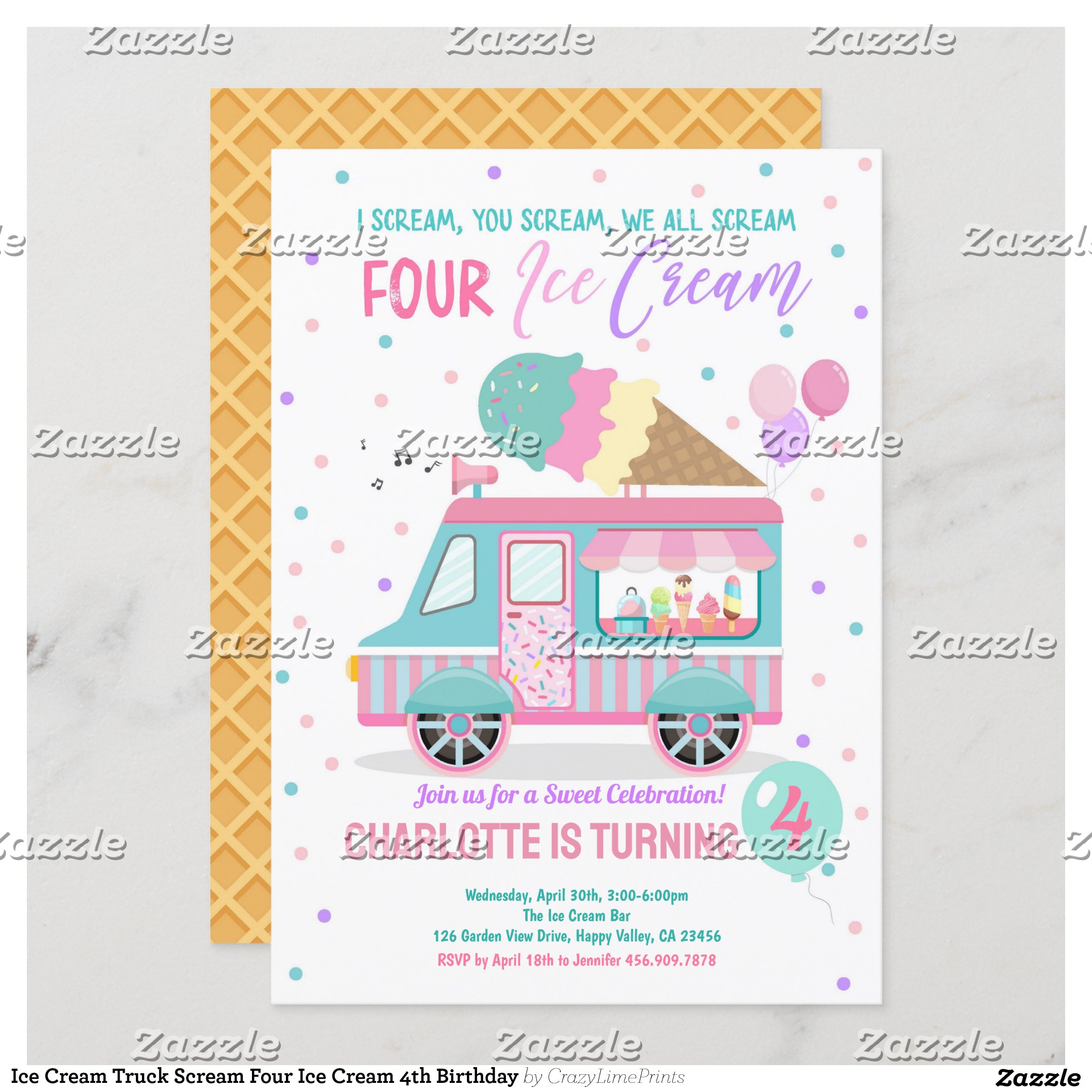 Ice Cream Truck Scream Four Ice Cream 4th Birthday Invitation