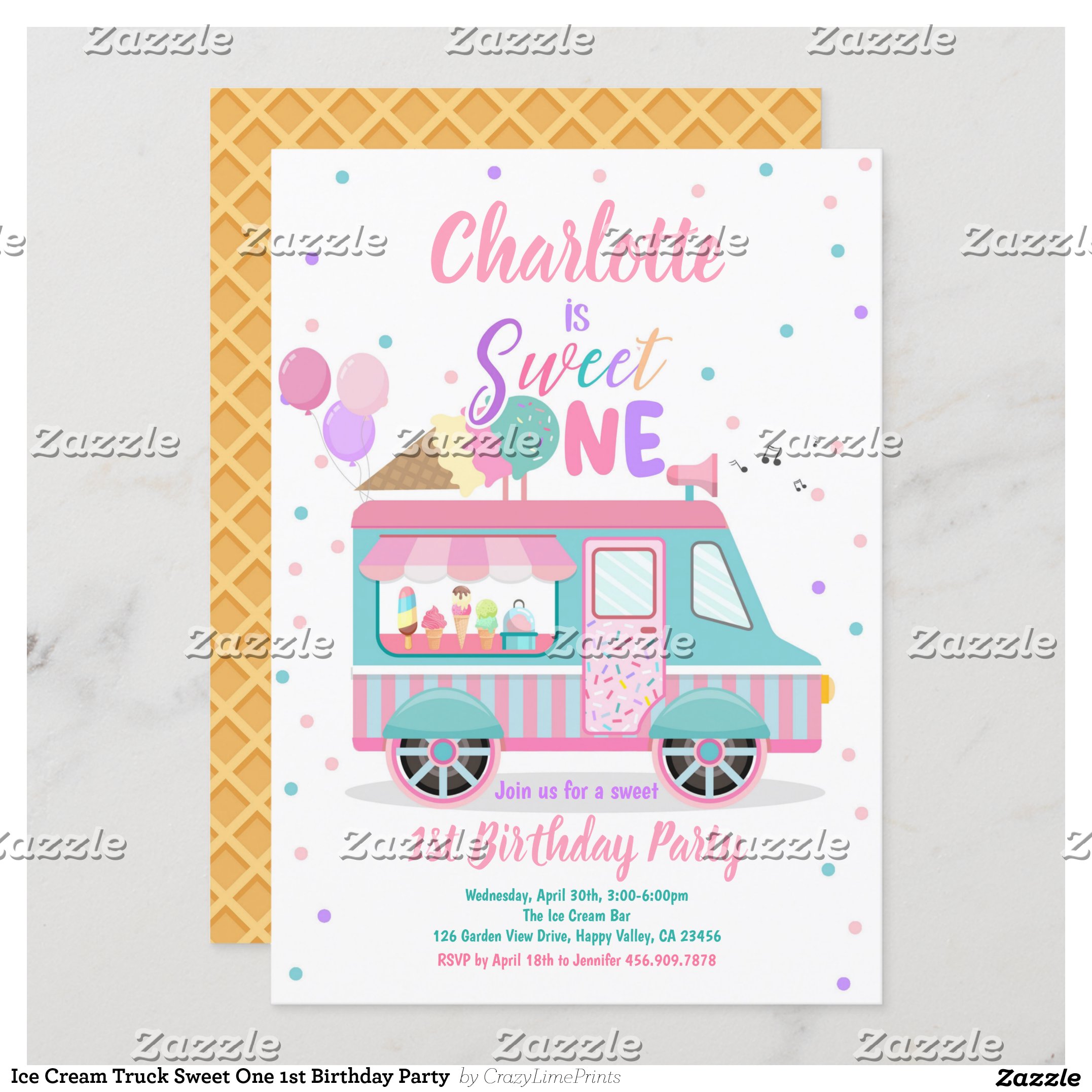 Ice Cream Truck Sweet One 1st Birthday Party Invitation