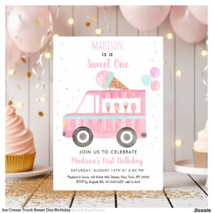 Ice Cream Truck Sweet One Birthday Invitation