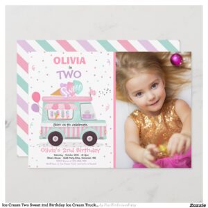 Ice Cream Two Sweet 2nd Birthday Ice Cream Truck I Invitation