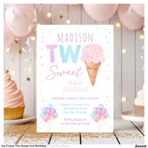 Ice Cream Two Sweet 2nd Birthday Invitation