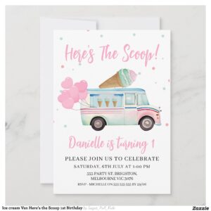 Ice cream Van Here's the Scoop 1st Birthday Invitation