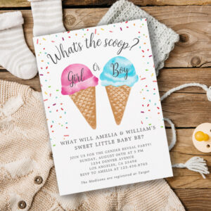 Ice Cream What's The Scoop Gender Reveal Party Invitation