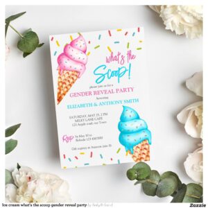 Ice cream what's the scoop gender reveal party invitation