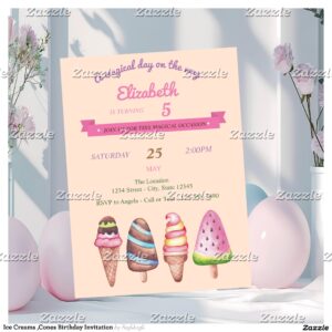 Ice Creams ,Cones Birthday Invitation
