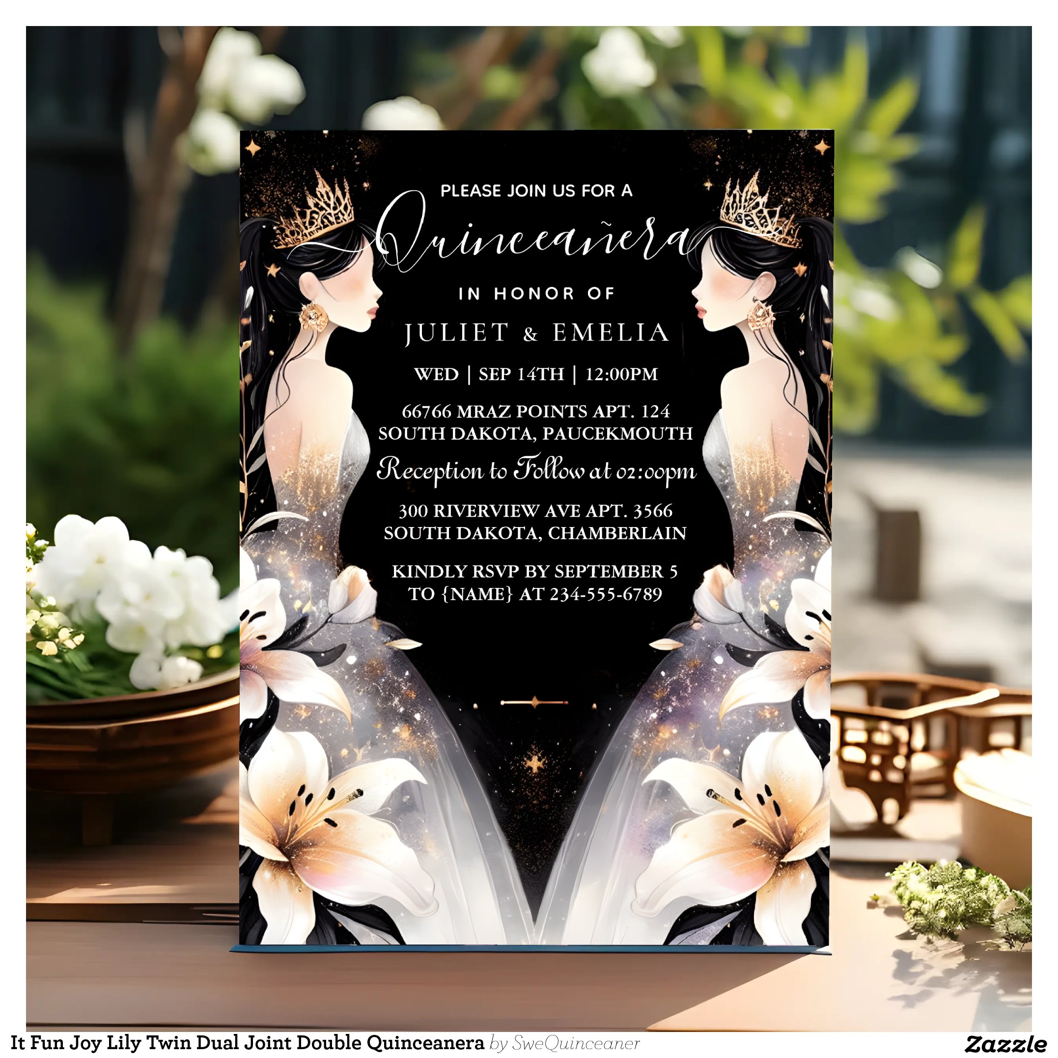 It Fun Joy Lily Twin Dual Joint Double Quinceanera Invitation