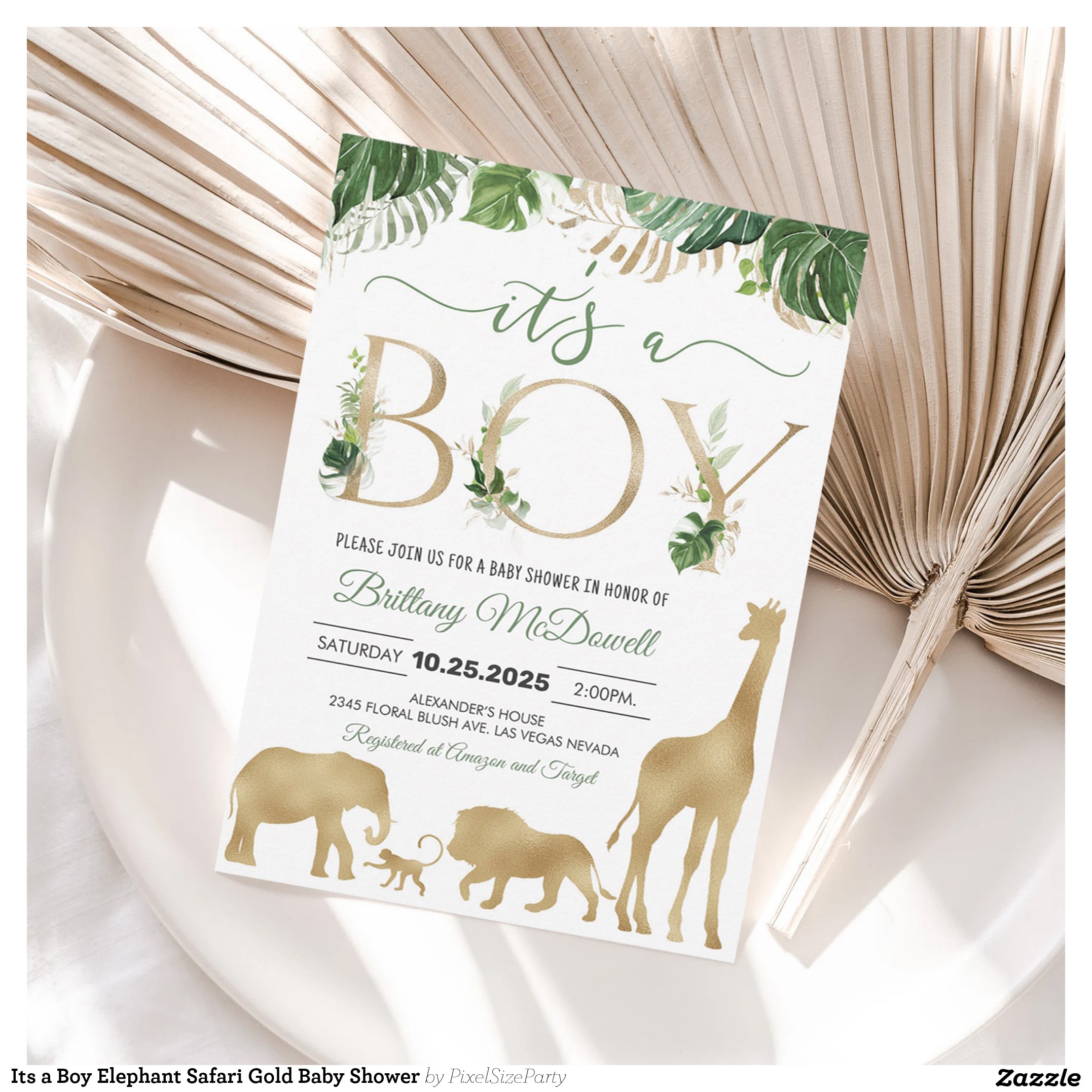 Its a Boy Elephant Safari Gold Baby Shower Invitation