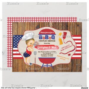 July 4th baby boy couples shower BBQ party Invitation