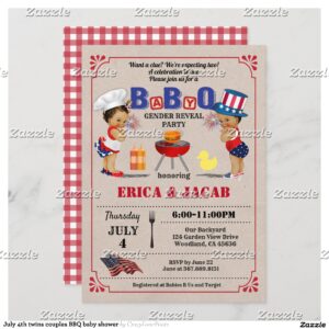 July 4th twins couples BBQ baby shower Invitation