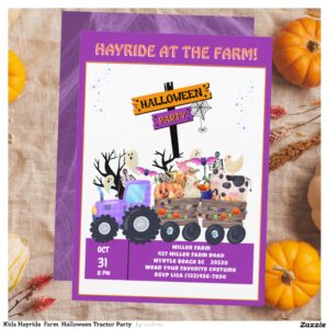 Kids Hayride Farm Halloween Tractor Party Invitation