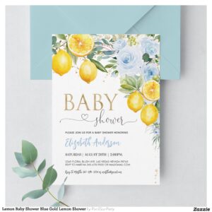 Lemon Baby Shower Blue Gold Lemon Shower Invitation