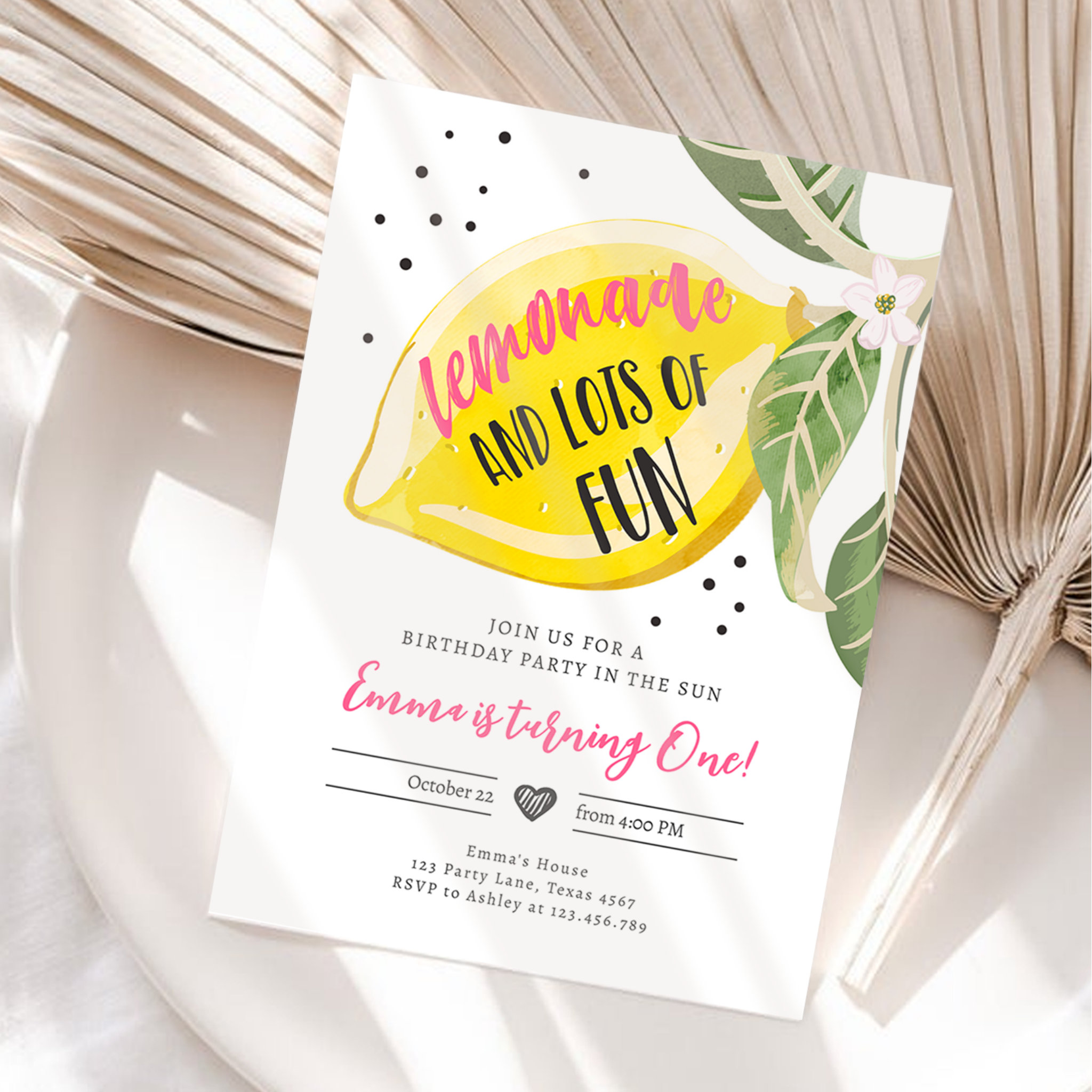 Lemonade and Lots of Fun Lemon Girl Birthday Invitation