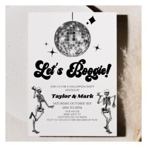 Let's Boogie! Disco Ball Skeletons Halloween Party Invitation