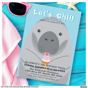 Let's Chill Cute Manatee Kids Birthday Invitation