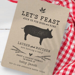 Let's Feast! Modern Country Rustic BBQ Baby Shower Invitation