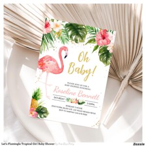Let's Flamingle Tropical Girl Baby Shower Invitation