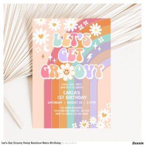 Let's Get Groovy Daisy Rainbow Retro Birthday Invitation