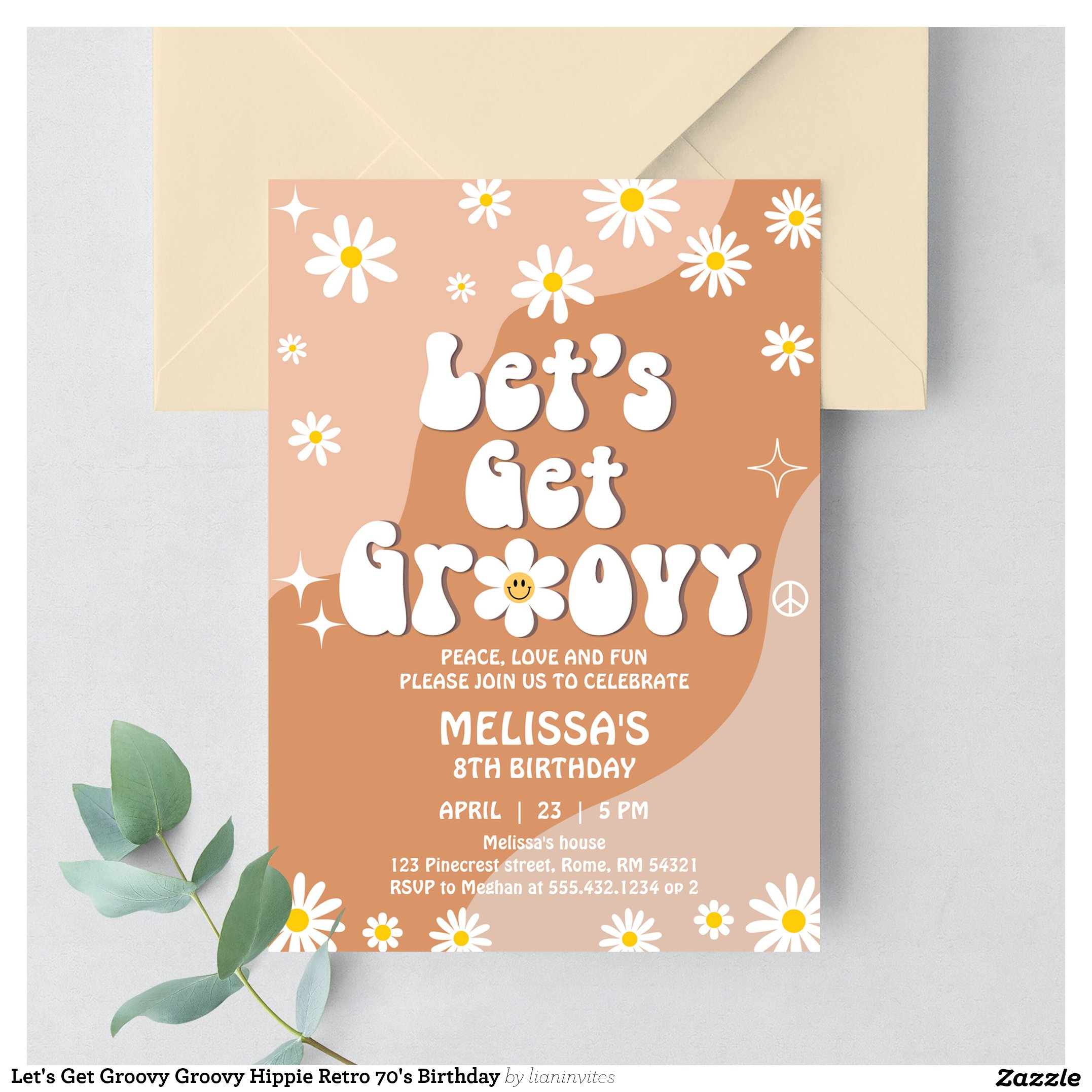 Let's Get Groovy Groovy Hippie Retro 70's Birthday Invitation