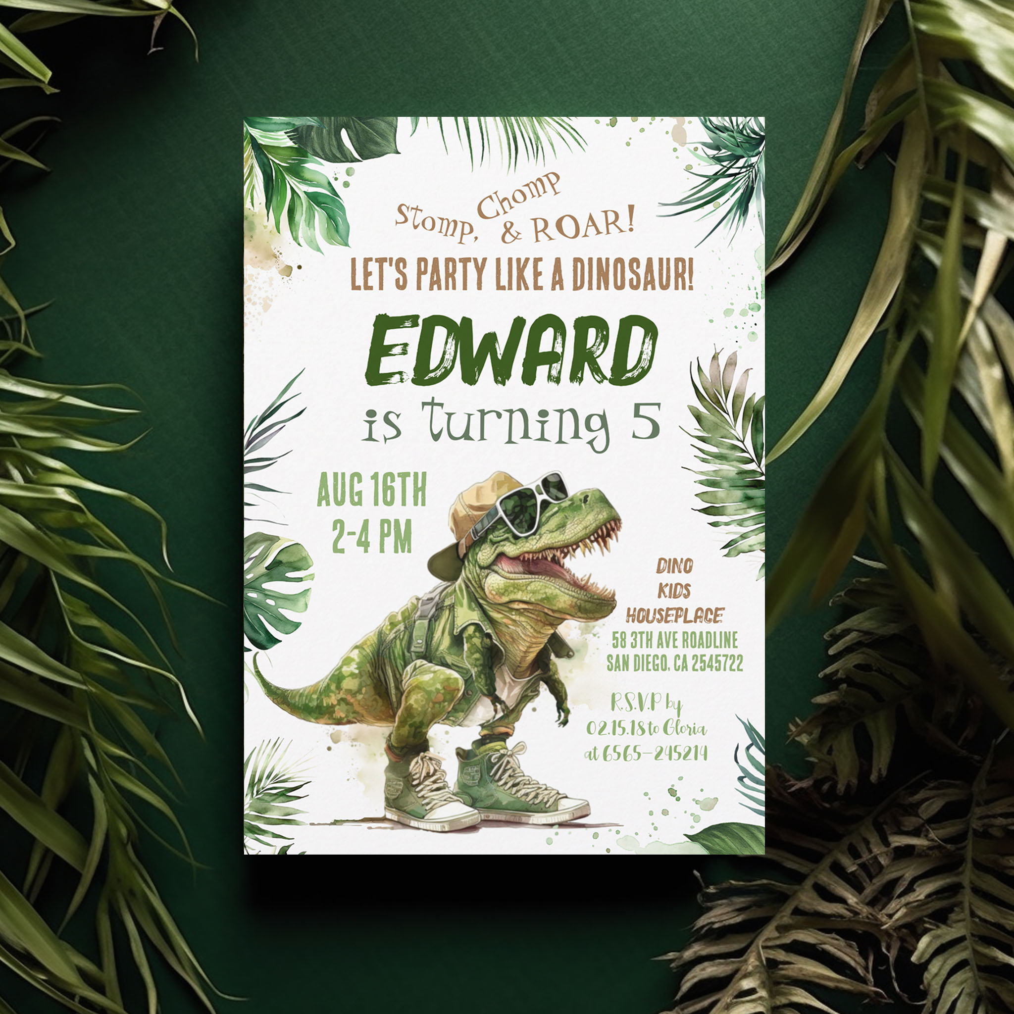 Let's Party Like a Dinosaur Cool T-Rex Birthday Invitation