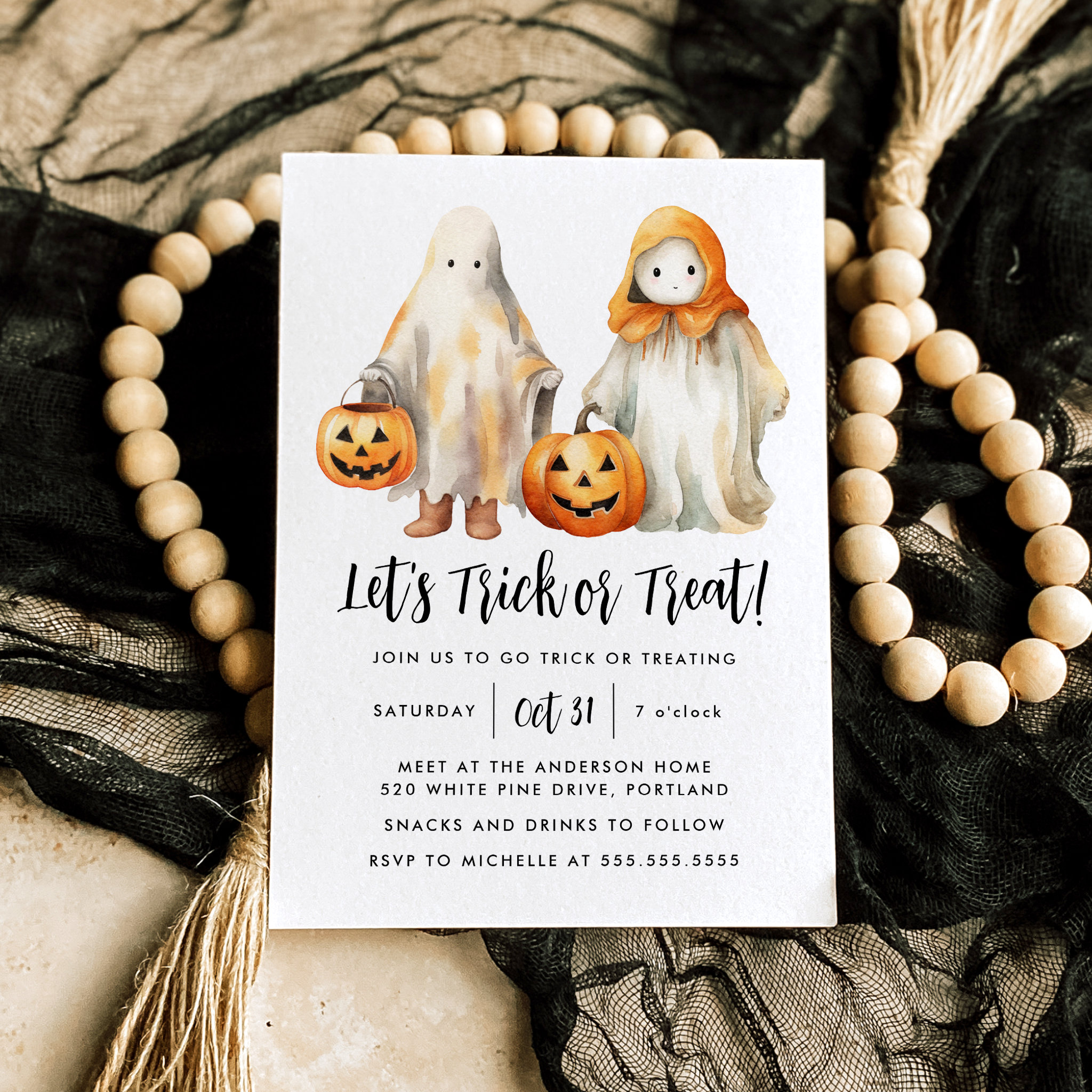 Let's Trick or Treat Kids Halloween Party Invitation