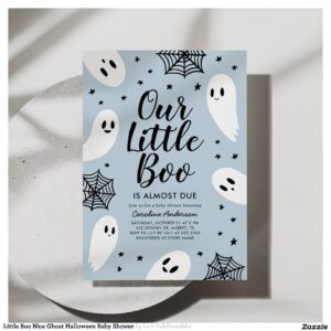 Little Boo Blue Ghost Halloween Baby Shower Invitation