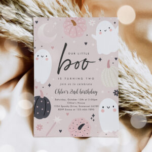 Little Boo Boho Halloween Ghost 2nd Birthday Party Invitation