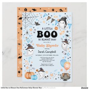 Little Boo is Almost Due Halloween Baby Shower Boy Invitation
