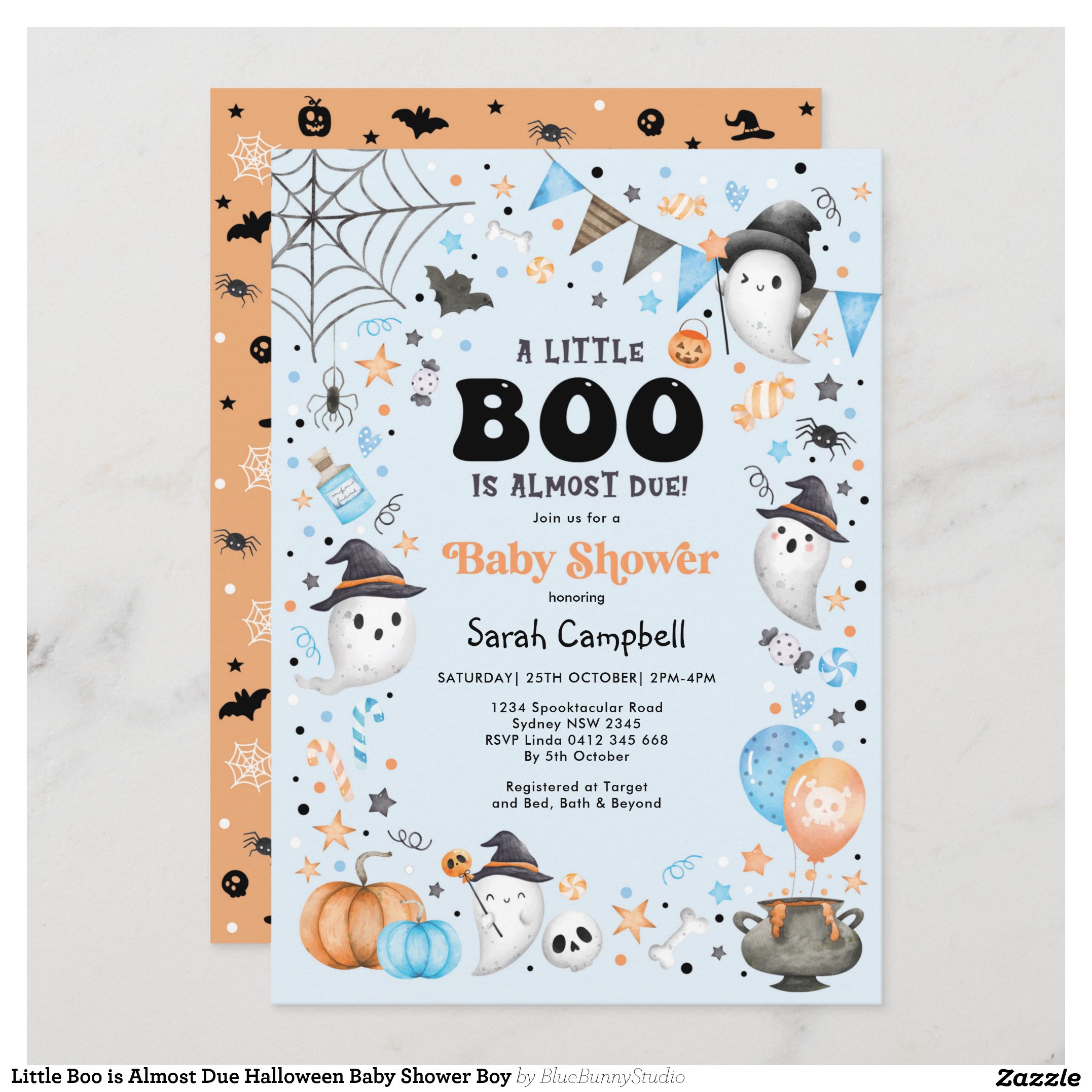 Little Boo is Almost Due Halloween Baby Shower Boy Invitation