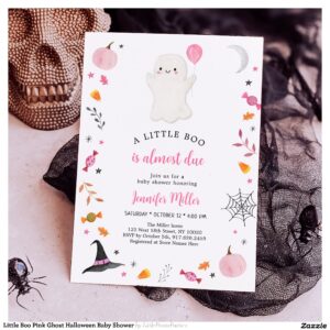 Little Boo Pink Ghost Halloween Baby Shower Invitation