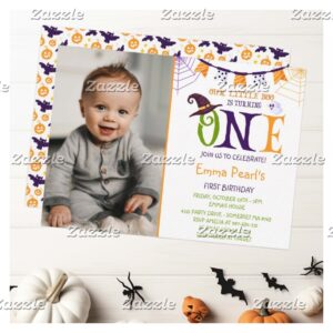 Little Boo Turning One, Halloween Photo Birthday Invitation