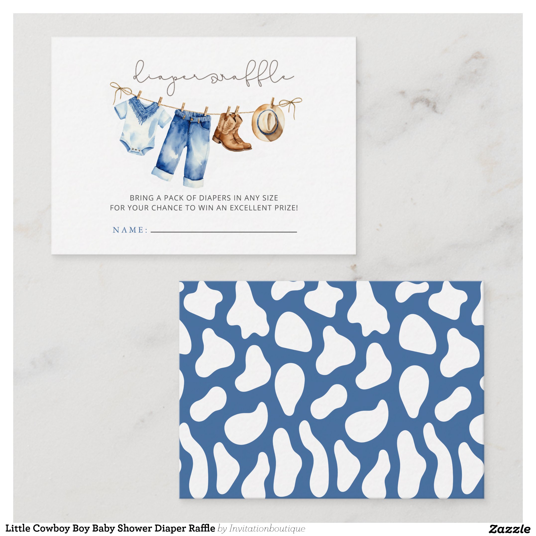 Little Cowboy Boy Baby Shower Diaper Raffle Enclosure Card