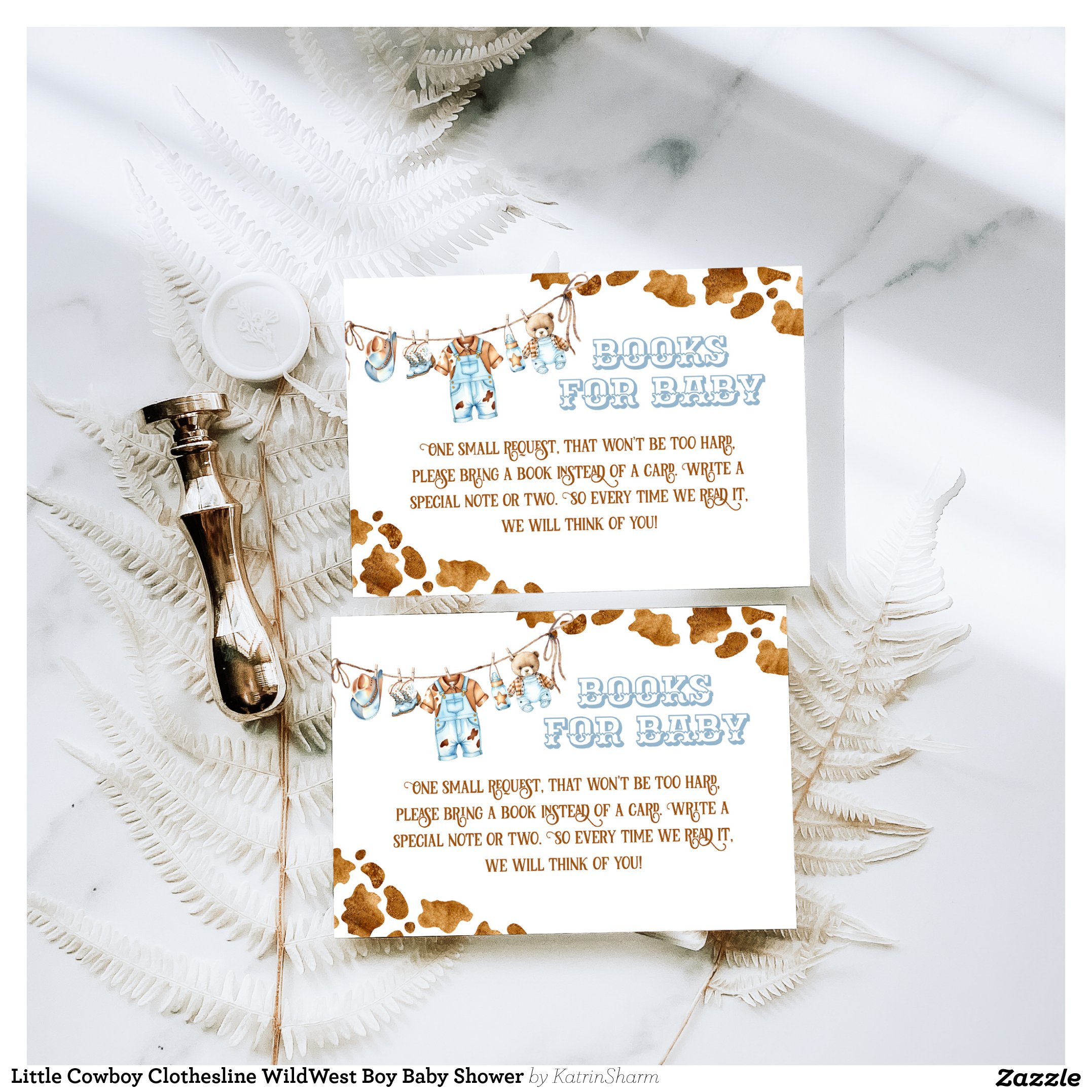 Little Cowboy Clothesline WildWest Boy Baby Shower Enclosure Card
