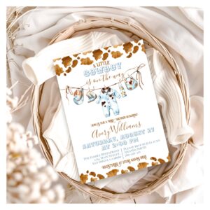 Little Cowboy Clothesline WildWest Boy Baby Shower Invitation