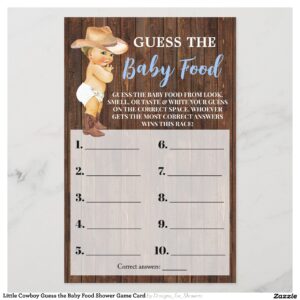 Little Cowboy Guess the Baby Food Shower Game Card Flyer
