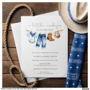 Little Cowboy Is On The Way Boy Baby Shower Invitation