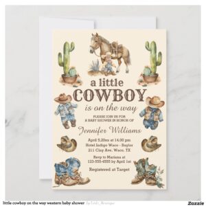 little cowboy on the way western baby shower invitation