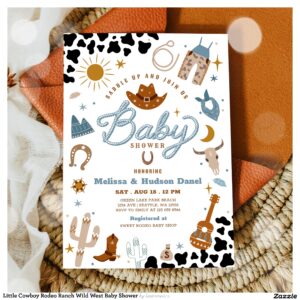 Little Cowboy Rodeo Ranch Wild West Baby Shower Invitation