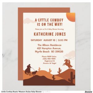 Little Cowboy Rustic Western Rodeo Baby Shower Invitation