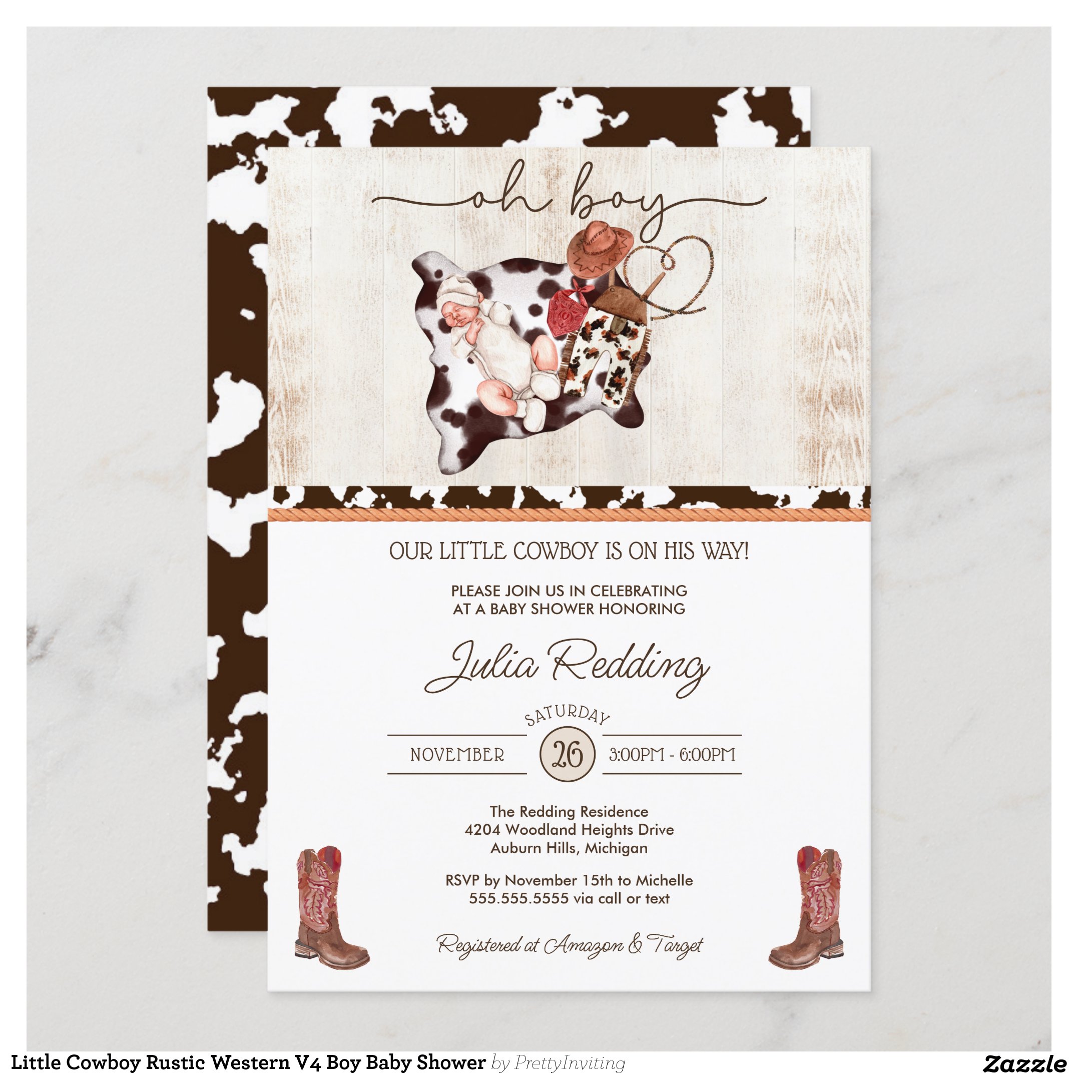Little Cowboy Rustic Western V4 Boy Baby Shower Invitation