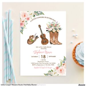 Little Cowgirl Western Rustic Pink Baby Shower Invitation