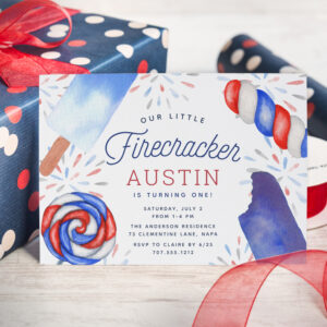 Little Firecracker Summer Kids Birthday Party Invitation