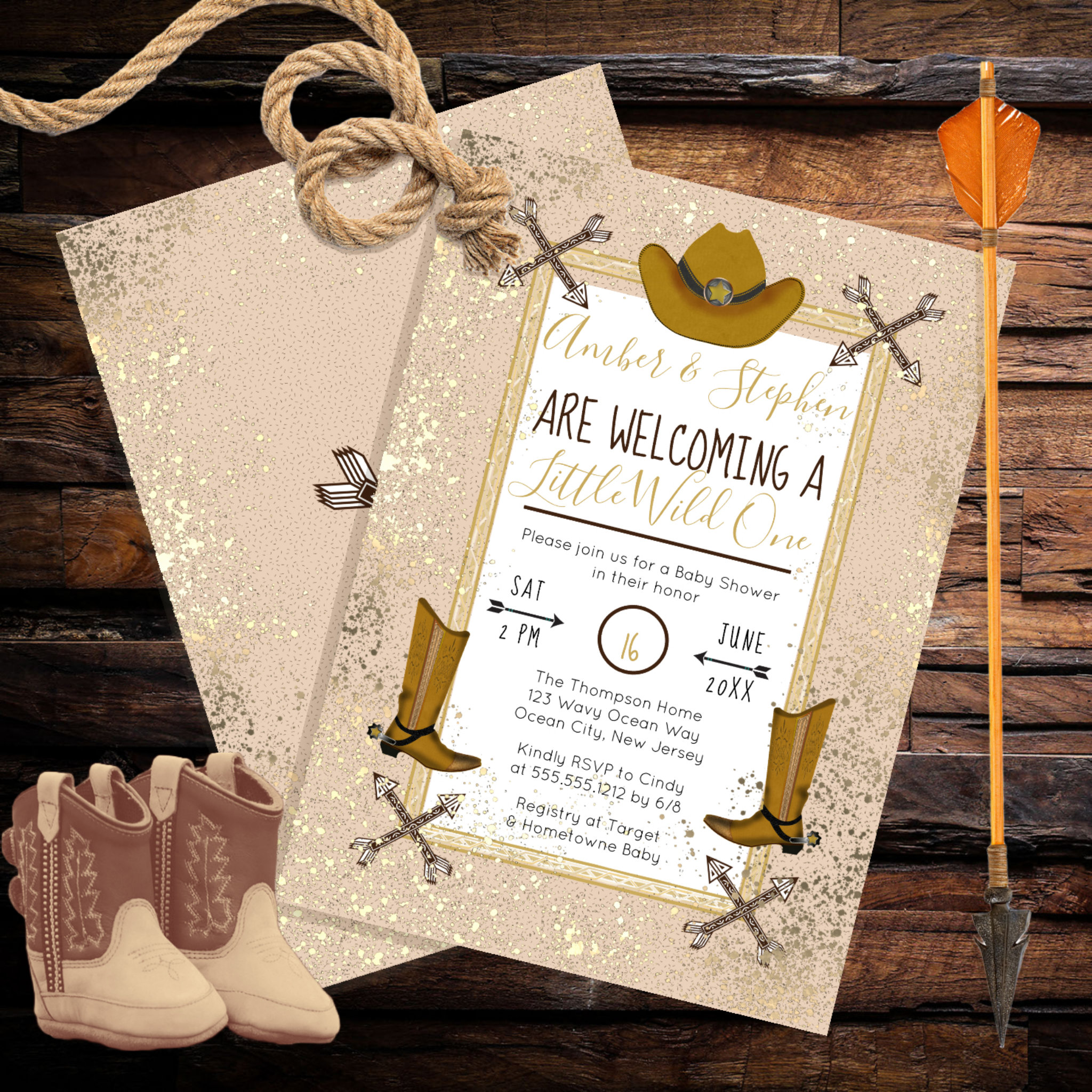 Little Wild One Rustic Western Arrows Baby Shower Invitation