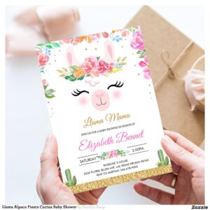 Llama Alpaca Fiesta Cactus Baby Shower Invitation