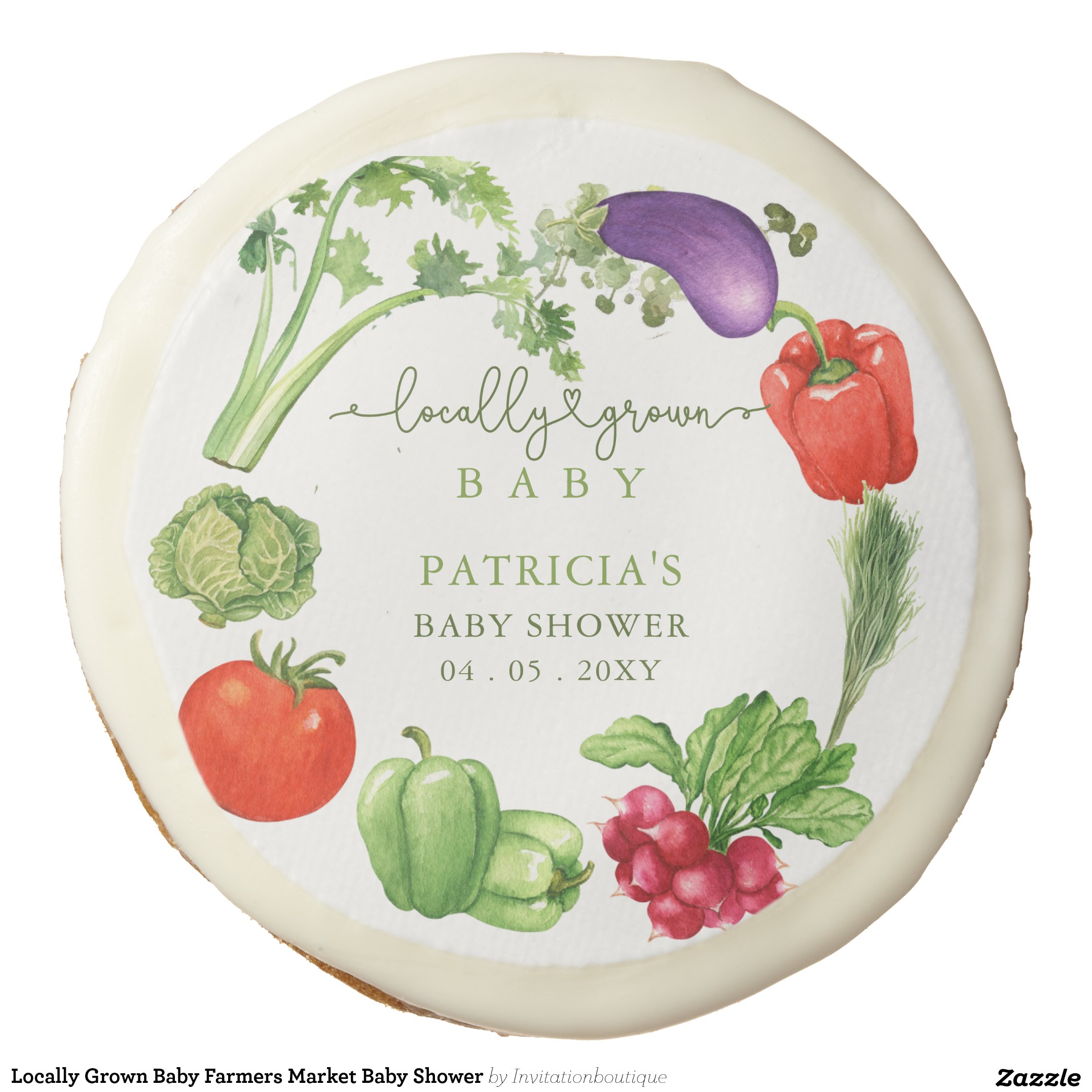 Locally Grown Baby Farmers Market Baby Shower Sugar Cookie